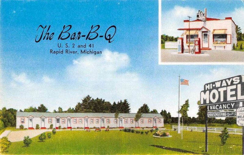 Hi-Ways Motel and Bar-B-Que Restaurant - Vintage Postcard (newer photo)